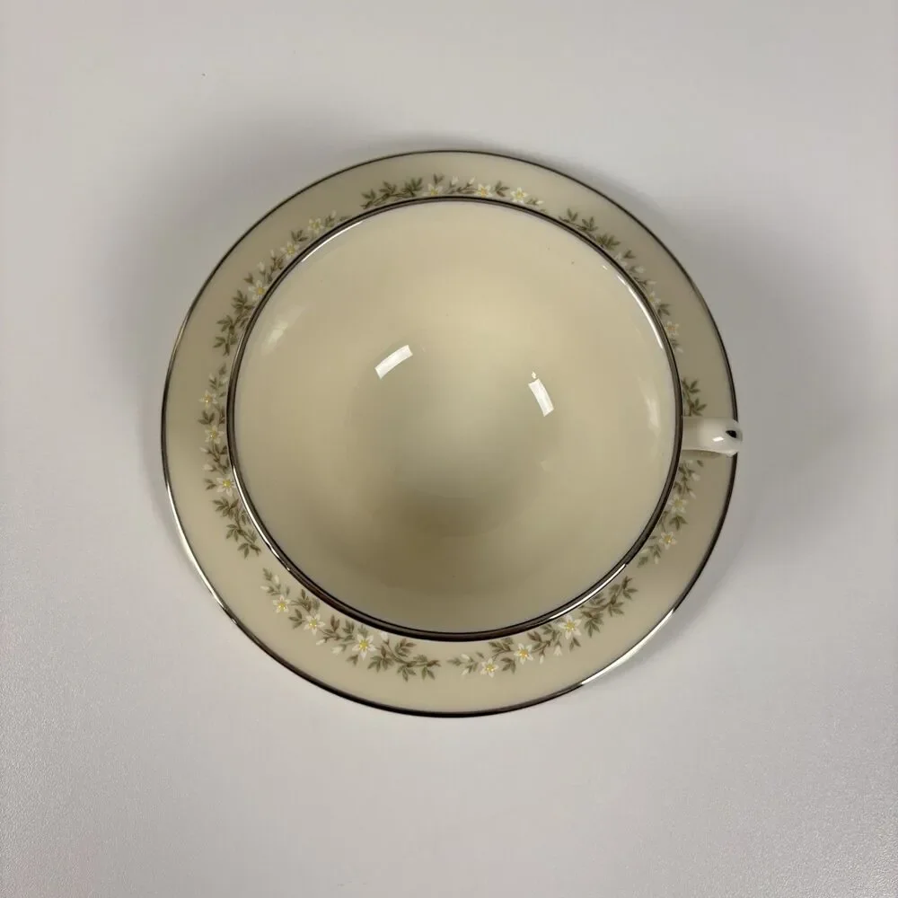 Vintage Lenox Brookdale H500 China Tea Cup Saucer Plate Floral Platinum Set of 4